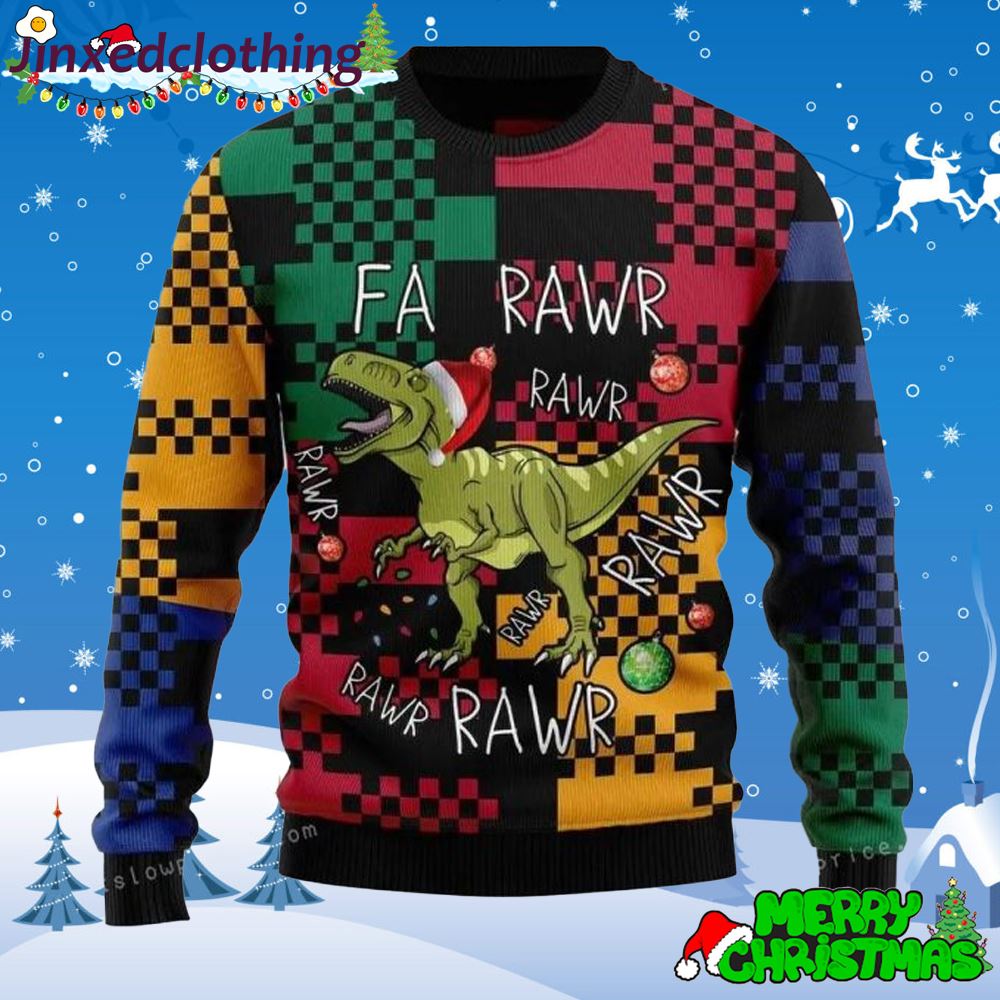 T Rex Rawr Rawr Rawr Christmas Christmas Ugly Sweater Party For Unisex 